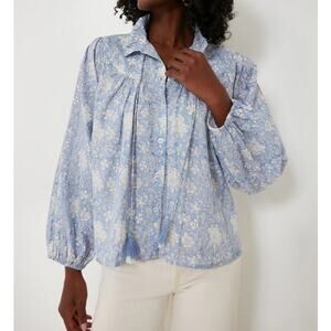Tuckernuck Marea Long Sleeve Georgia Top Small Blue White Floral Boho Cotton